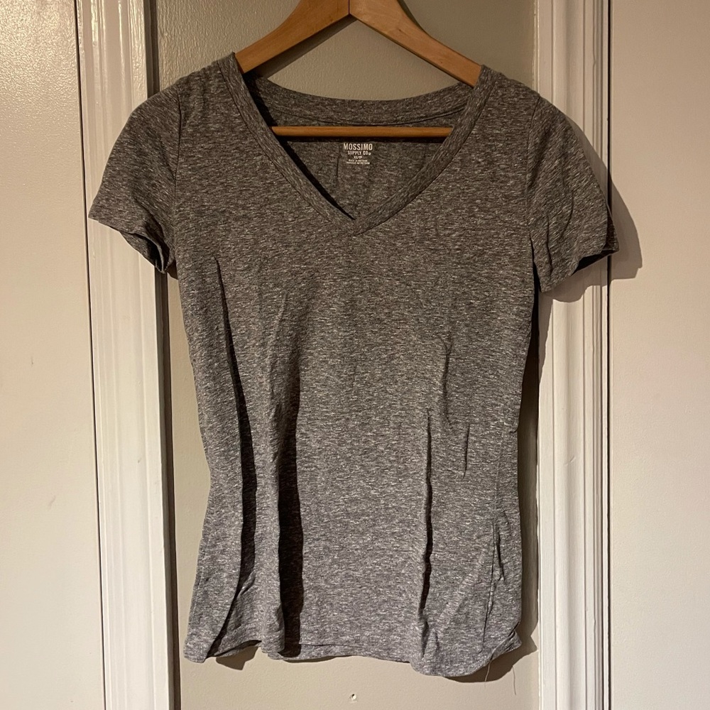 Gray Short Sleeve V Neck